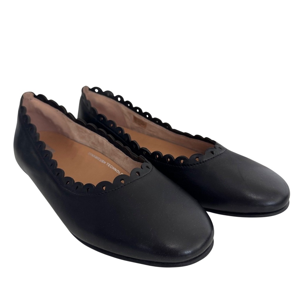 Fitflop Womens‎ Ballet Flats US 7.5 Black Leather Scalloped Edges Comfort Shoes
